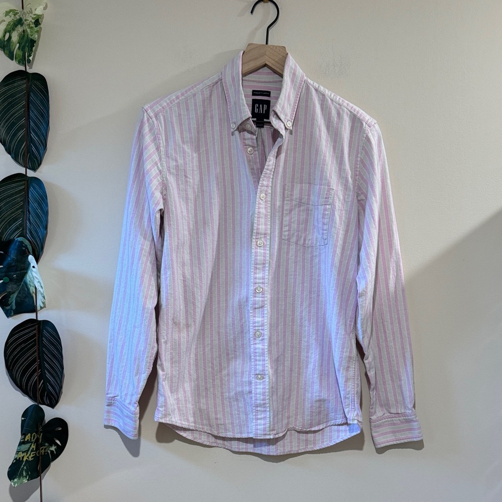 GAP Pink Striped Long Sleeve Button Down Shirt Size Extra Small- Cotton Spandex